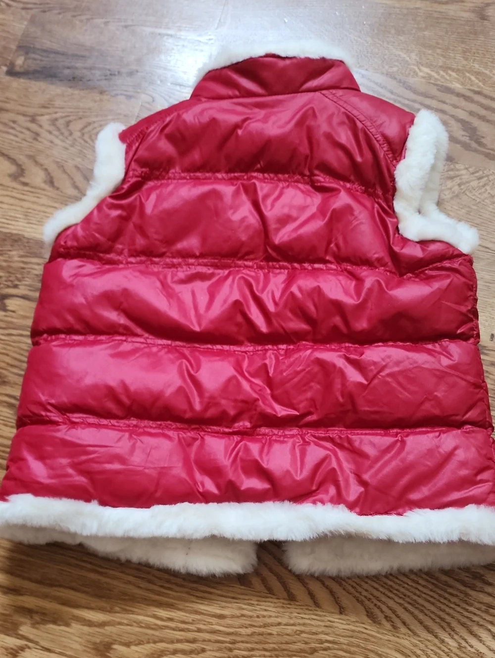 Vintage Y2K 2007 Old Navy Girls Quilted Red Holiday Puffer Fur Trim Vest Size 4T